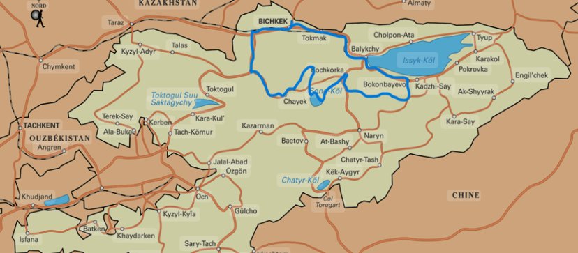 Carte du parcours Travelistan – Kirghizistan